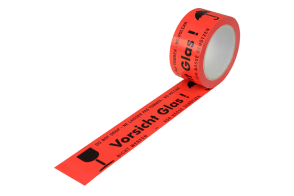 PVC-Warnklebeband, rot, "Vorsicht Glas", 52 µ, 5570031