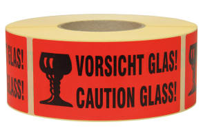 Warnetiketten aus Papier, rot, "Vorsicht Glas" dt./engl., 8370020 Warnetiketten aus Papier, rot, "Vorsicht Glas" dt./engl., 8370020