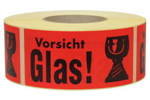Warnetiketten aus Papier, rot, "Vorsicht Glas!", 8370005 Warnetiketten aus Papier, rot, "Vorsicht Glas!", 8370005