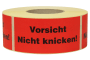 Warnetiketten aus Papier, rot, "Vorsicht Nicht knicken!!" Warnetiketten aus Papier, rot, "Vorsicht Nicht knicken!!"